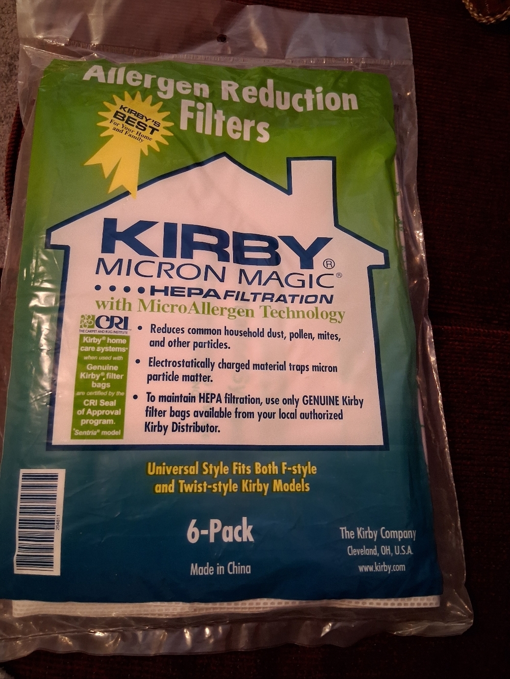 6-pack of genuine Kirby Allergen Reduction Filter vacuum bags (Part #204811